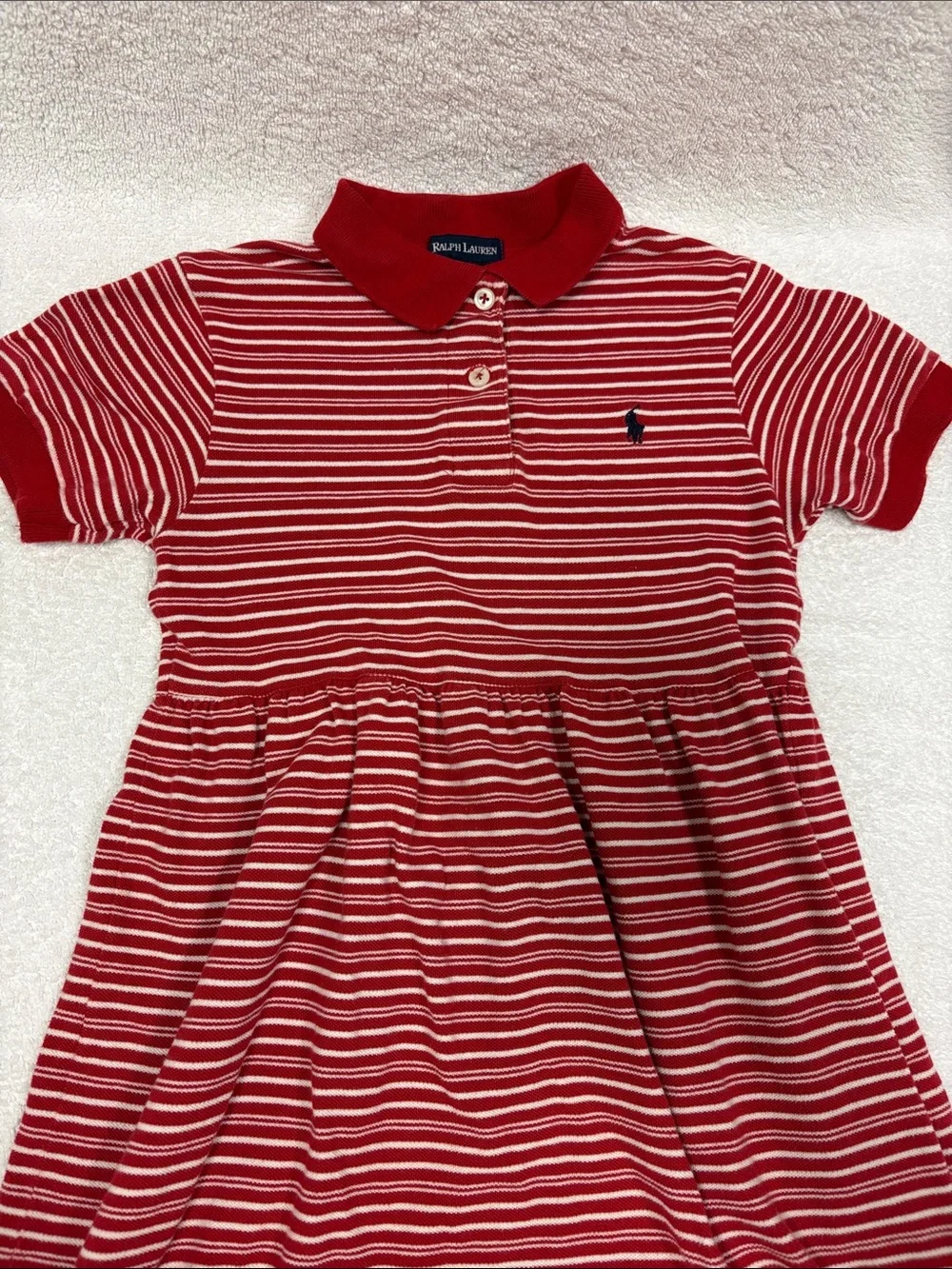 Ralph Lauren Red & White Striped Polo-Knit Dress for Kids size 6